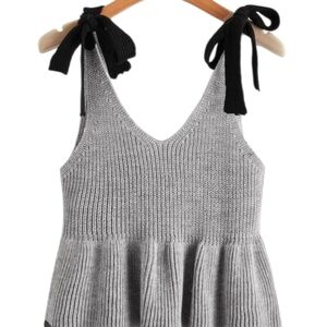 SHEIN Gray Ribbed Tie Front Peplum Tank Top Small